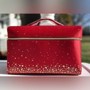 Estée Lauder Elegant Red and Gold cosmetic tote w/ 8pc cosmetic set. New!